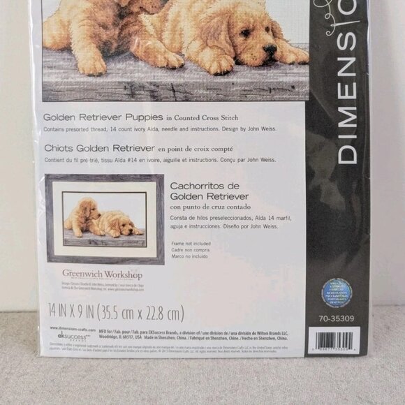 Dimensions Golden Retriever Puppies Counted Cross Stitch Kit 14" X 9" Greenwich - Picture 3 of 6